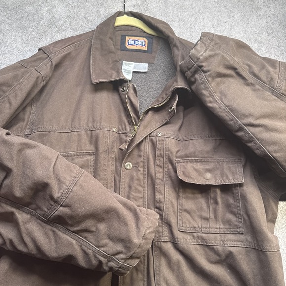Big Smith mens brown canvas work chore jacket utility pockets‎ lined 2XL - Picture 7 of 14
